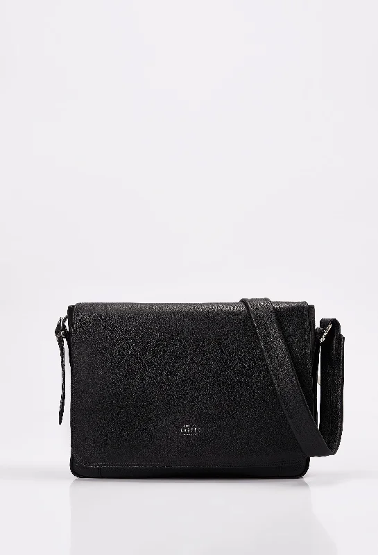 Black Travel Leather Messenger With Magnet Closure