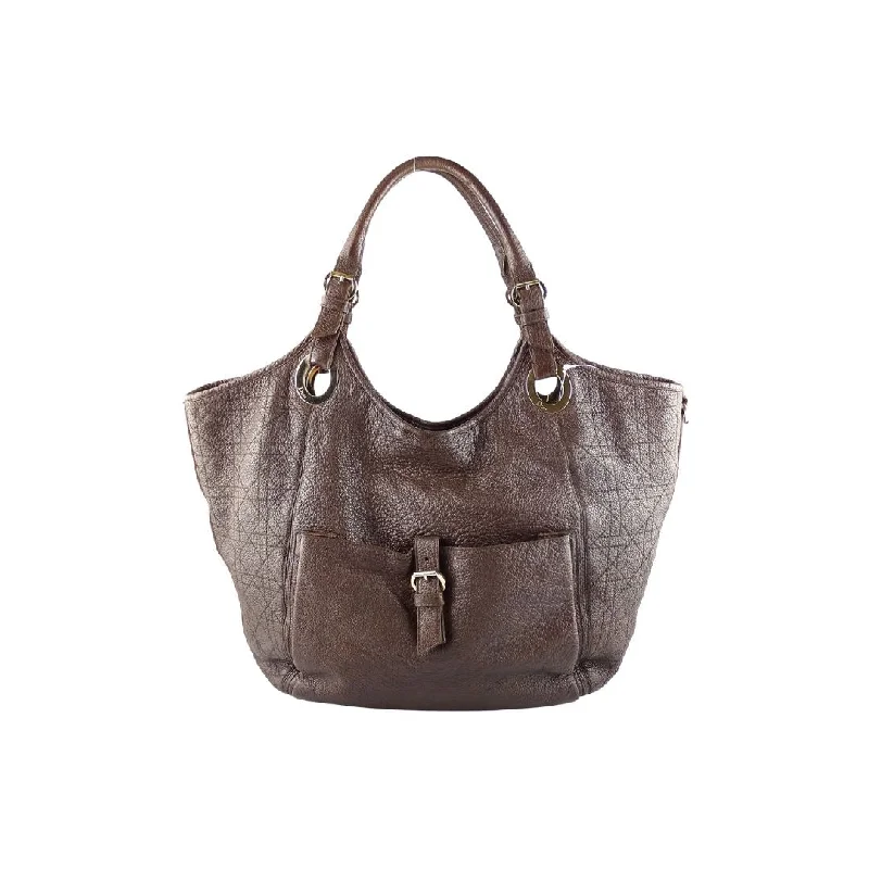 Christian Dior Cannage and Pebbled Leather Brown Bee Tote