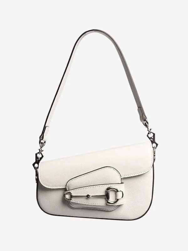 White Mini Leather Asymmetric Horsebit 1955 shoulder bag