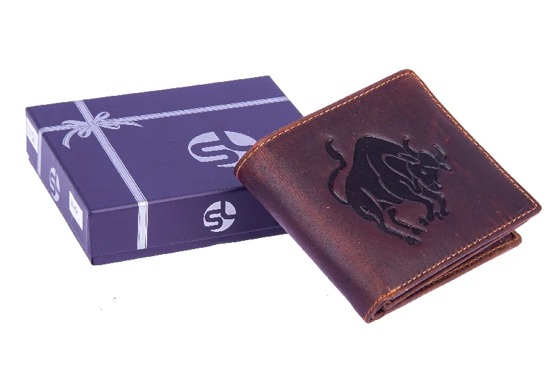 Mens leather wallet with zodiac sign 92957 (Taurus) Brown