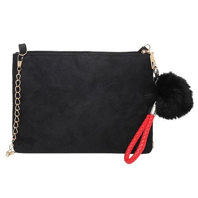 Women Hairball Clutch Bag Solid Color Street Style  Sued Clutch