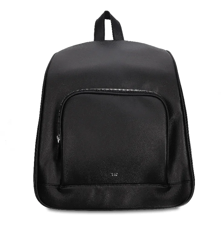 MIKA BLACK VEGAN BACKPACK WITH ZIPPER POCKETS