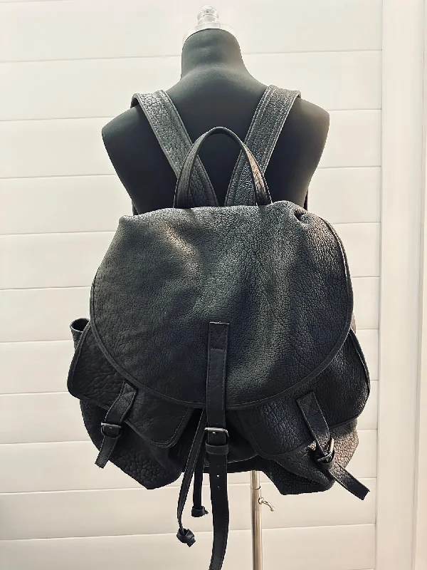 Black Brutalist Crude Culatta Horse Hide Large Backpack by Village Tannery