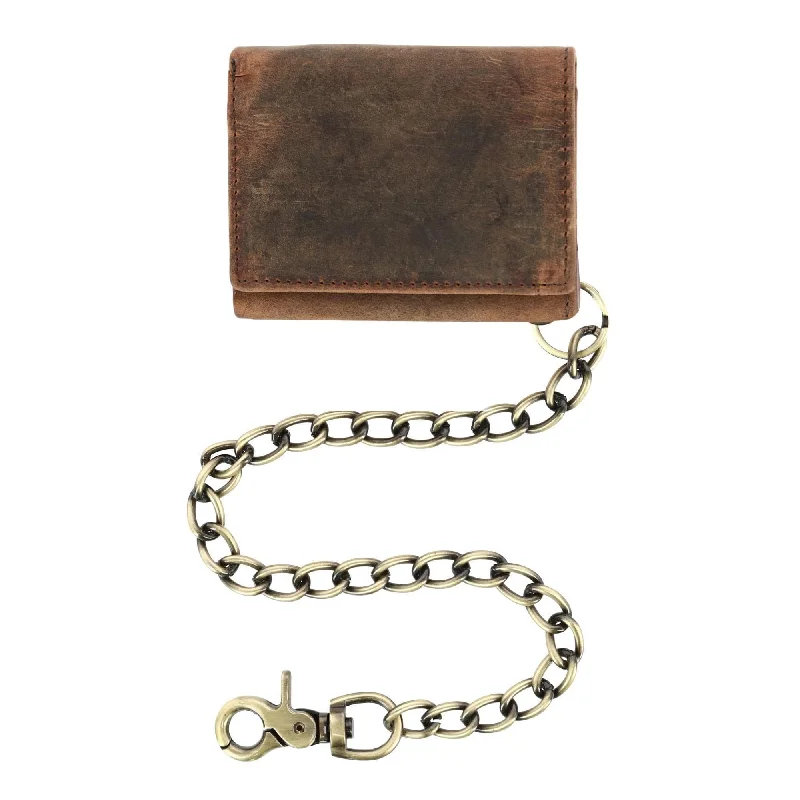 Cazoro Men's RFID Vintage Leather Trifold Chain Wallet