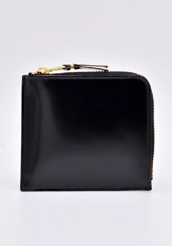 COMME DES GARCONS SA3100MI MIRROR INSIDE ZIP WALLET BLACK/GOLD