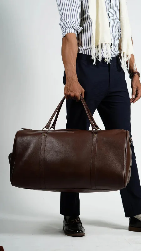 Real Lambskin Brown Leather Mens Duffle Bag